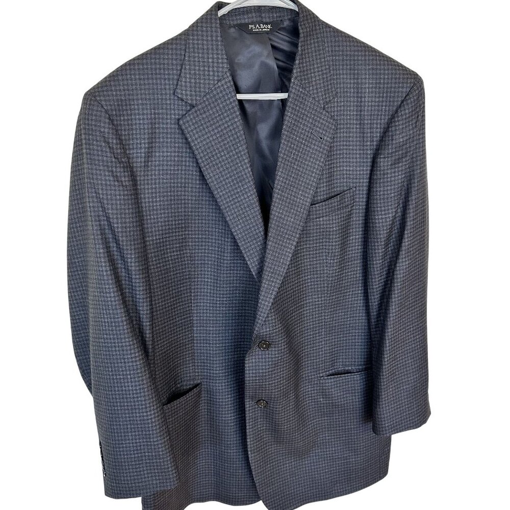 Jos A Bank Mens Gordon 2B Signature Sportcoat Grey Houndstooth 46L Wool Blend